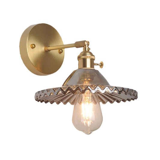 Frendorf | Messing Schalen Wandbeleuchtung Industrie Rauchglas 1 Licht Wohnzimmer Wandlampe Lichtarmatur