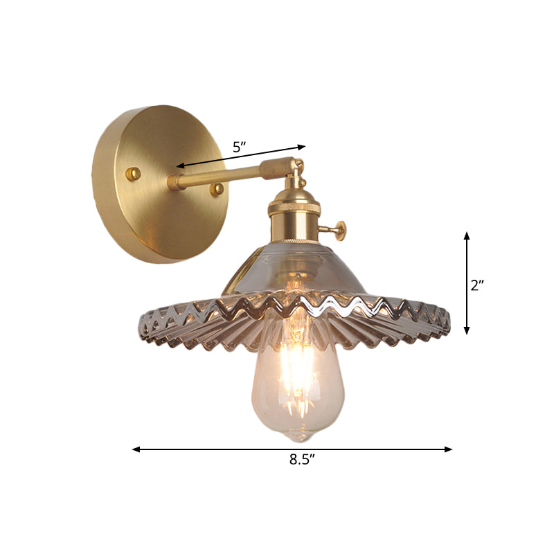 Frendorf | Messing Schalen Wandbeleuchtung Industrie Rauchglas 1 Licht Wohnzimmer Wandlampe Lichtarmatur