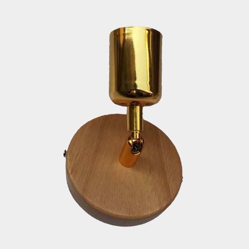 Frendorf | Kopfformige metalen wandlamp Lodge 1 licht woonkamer wandmontagearmatuur met ronde houten achterplaat in zilver/goud