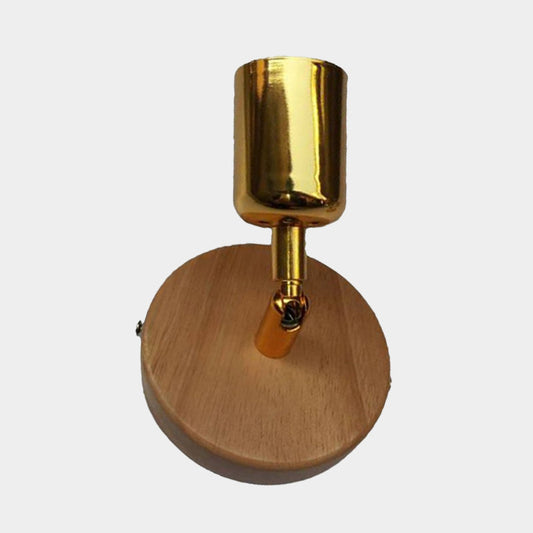 Frendorf | Kopfformige metalen wandlamp Lodge 1 licht woonkamer wandmontagearmatuur met ronde houten achterplaat in zilver/goud