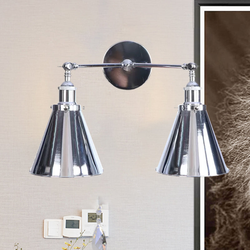 Frendorf | Polished Chrome Conic Wandmontage Fixture Retro Style Iron 2 Lights Eetkamer Wandmontage Licht