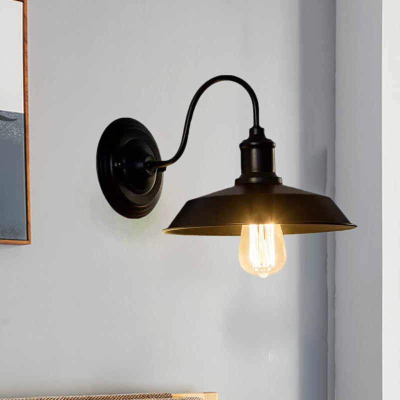 Frendorf | 1 Glühbirne Wandbeleuchtung mit Scheunenlampe Metall Vintage Stil Restaurant Wandleuchte Licht in Schwarz