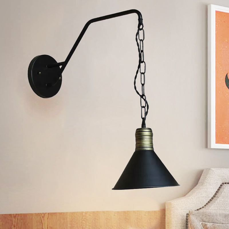 Schwarze konische Wandbeleuchtung Industrielles Retro-Eisen 1 Licht Esszimmer Wandleuchte mit Kette