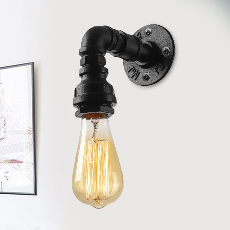 Frendorf | Wasserpfeife Metallic Wandbeleuchtung mit freiliegender Glühbirne Industrie 1 Licht Wohnzimmer Mini Wandmontage Licht in Schwarz/Kupfer