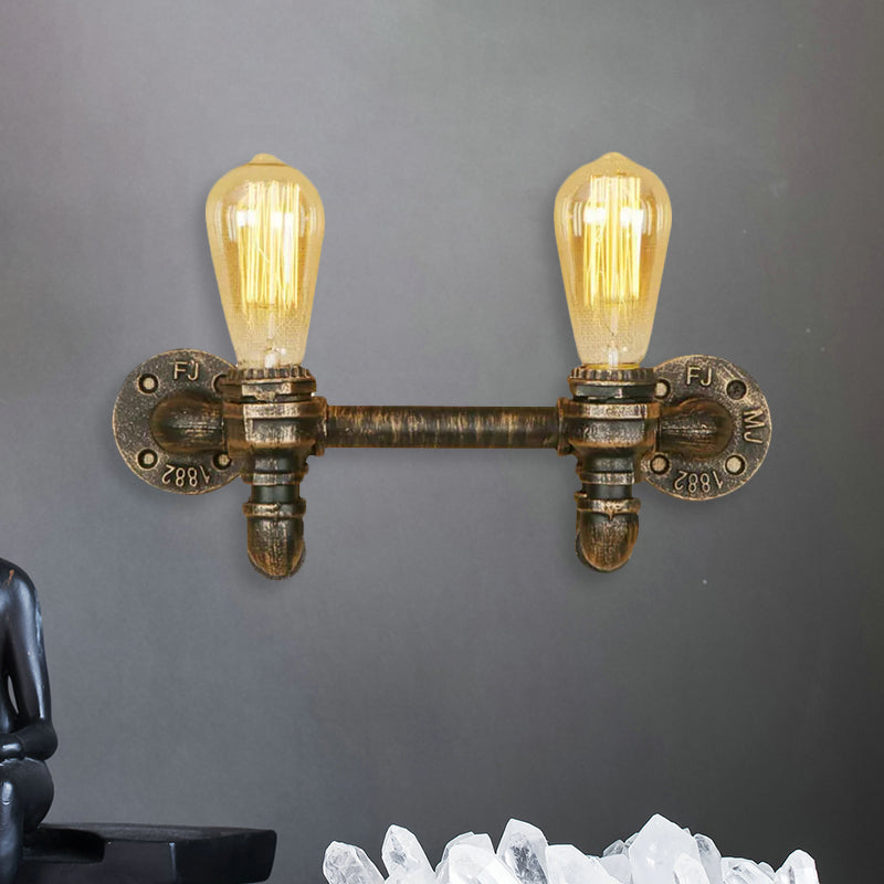 Frendorf | Aged Brass 2 Lichter Wand Sconce Licht Rustikal Industriell Schmiedeeisen Exposed Wandmontage Licht