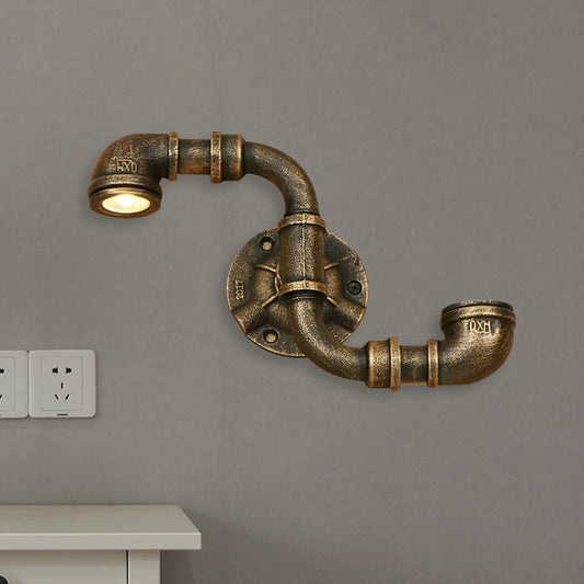 Frendorf | Antiek Bronzen S Pijp Muurmontage Licht Rustiek Industrieel Metaal 2 Lichts Trapwandverlichting