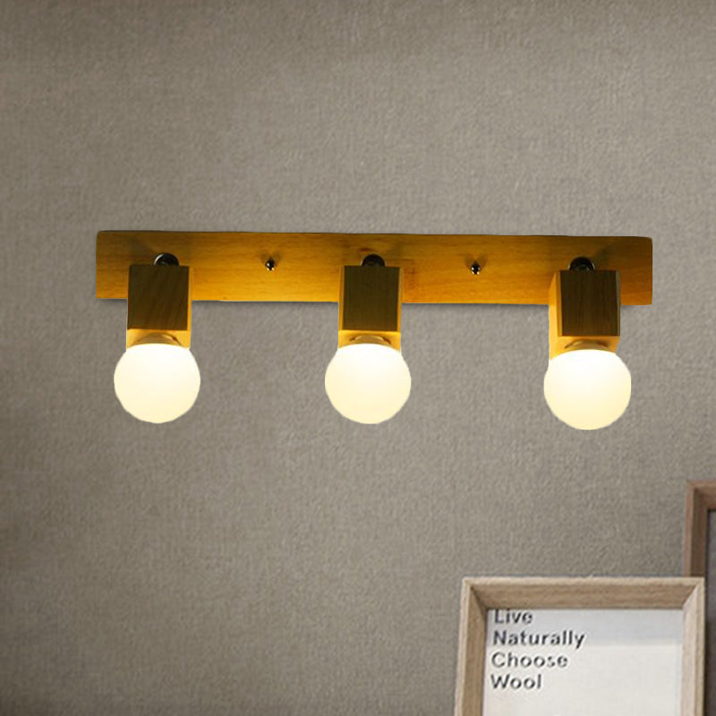 Frendorf | 3 Lichten Rotatable Wandlamp Armatuur met Open Bulb Hout Modernisme Slaapkamer Vanity Licht