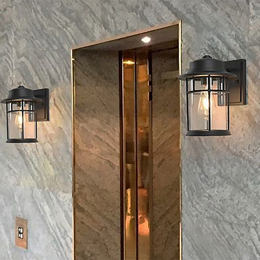 Frendorf | Schwarze Ein-Lampe-Wandleuchte Industrie klares Glas Zylinder Beleuchtungseinrichtung mit rechteckiger/runder Wandplatte
