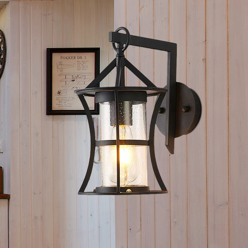 Frendorf | Schwarze Ein-Lampe-Wandleuchte Industrie klares Glas Zylinder Beleuchtungseinrichtung mit rechteckiger/runder Wandplatte