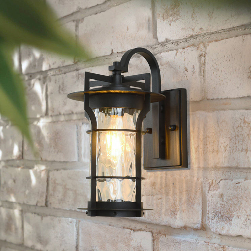 Klare Glas schwarze Wandleuchte Quadratisch/Rechteckig 1-Licht Küsten Wand Lampe Armatur mit Eisenkäfig