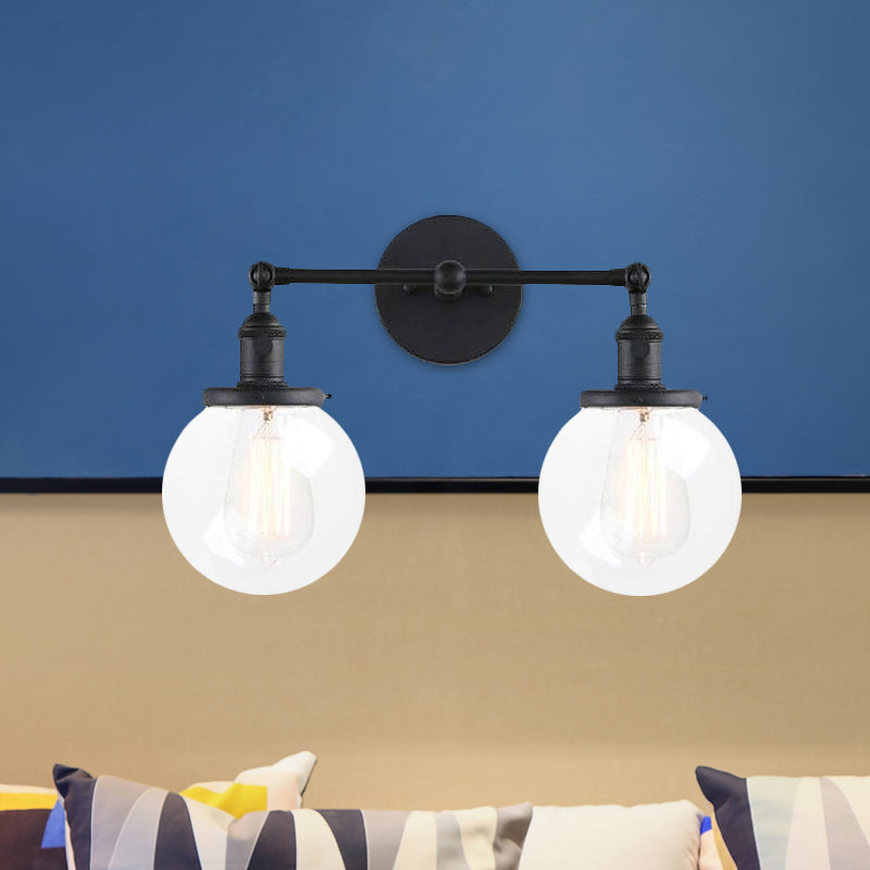 Frendorf | Runde Wohnzimmer Wandleuchte Industriell Klarglas 2-Lampe Schwarz/Messing Wandlampe für das Arbeitszimmer