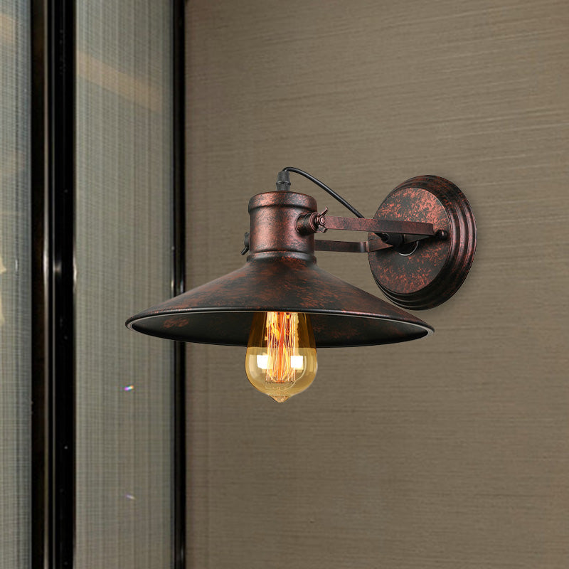 Frendorf | Metallische Untertasse Wandleuchte Antikstil 1-Birnen Flur Wandleuchte Lampe in Schwarz/Rost