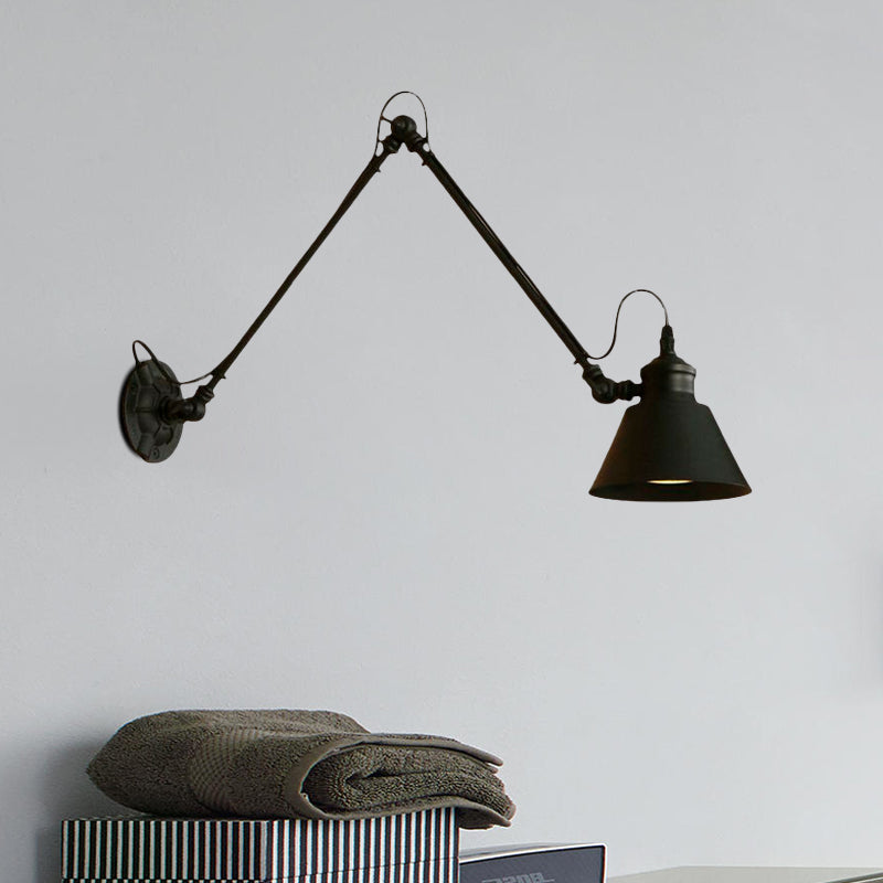 Frendorf | 1 Kopf Kegelförmige Wandhalterung Retro-Stil Schwarz/Chrome Metall Schwenkarm Wandleuchte für das Arbeitszimmer