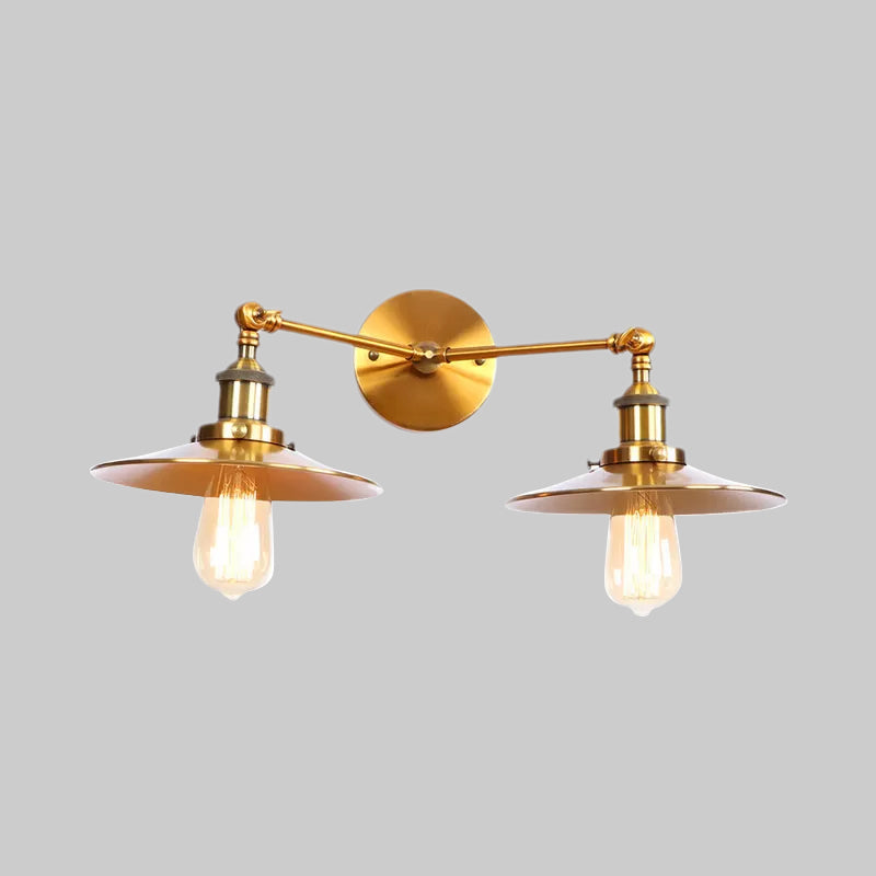 Frendorf | 2 Lampen Flachschirm Wandbeleuchtung Industriestil Messing/Rost Metall Wandmontage Leuchte für Flur