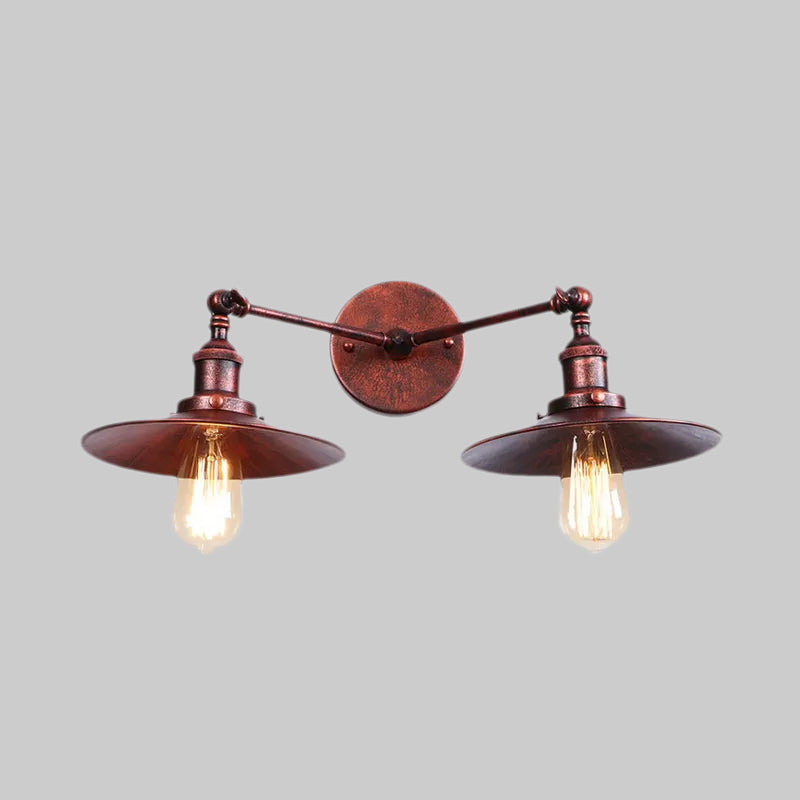 Frendorf | 2 Lampen Flachschirm Wandbeleuchtung Industriestil Messing/Rost Metall Wandmontage Leuchte für Flur