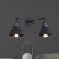 Frendorf | Getaperte Schirm Eisen Wandmontage Leuchte Industrie Vintage 2 Köpfe Bauernhaus Wandmontage Licht in Schwarz/Messing