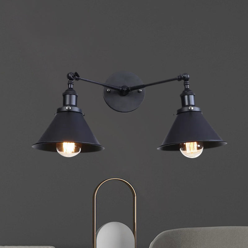 Frendorf | Getaperte Schirm Eisen Wandmontage Leuchte Industrie Vintage 2 Köpfe Bauernhaus Wandmontage Licht in Schwarz/Messing
