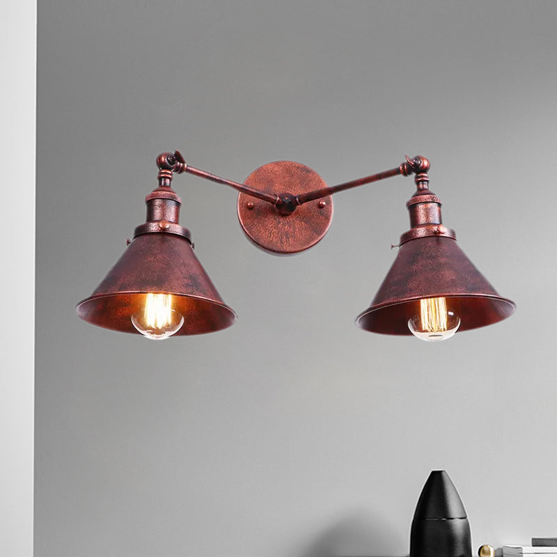 Frendorf | Getaperte Schirm Eisen Wandmontage Leuchte Industrie Vintage 2 Köpfe Bauernhaus Wandmontage Licht in Schwarz/Messing