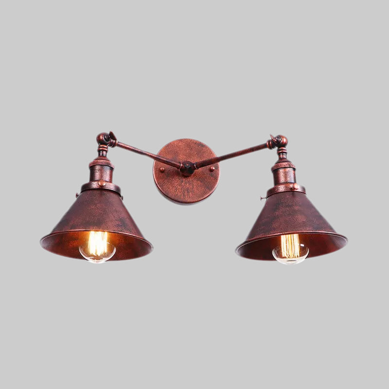 Frendorf | Getaperte Schirm Eisen Wandmontage Leuchte Industrie Vintage 2 Köpfe Bauernhaus Wandmontage Licht in Schwarz/Messing