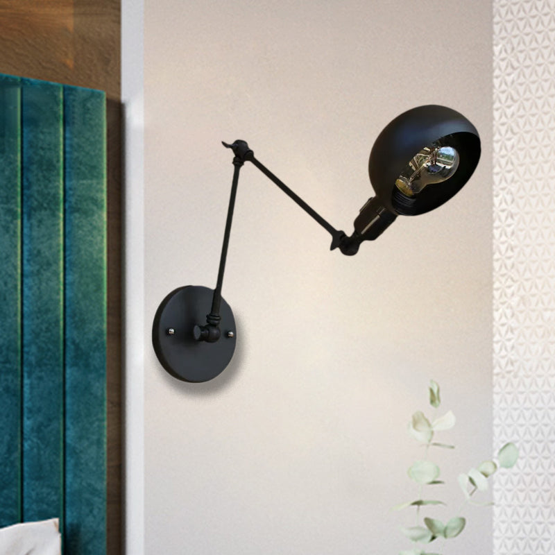 Frendorf | 1 Kopf Wandmontage Licht Loft Stil Kuppel Schatten Metall Verstellbare Wandleuchte in Schwarz für Schlafzimmer