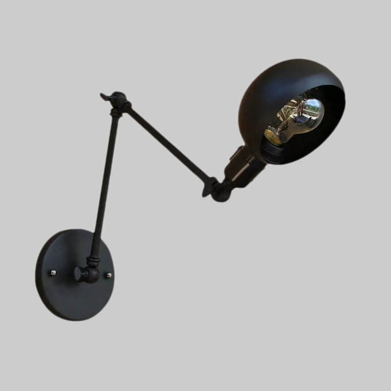Frendorf | 1 Kopf Wandmontage Licht Loft Stil Kuppel Schatten Metall Verstellbare Wandleuchte in Schwarz für Schlafzimmer
