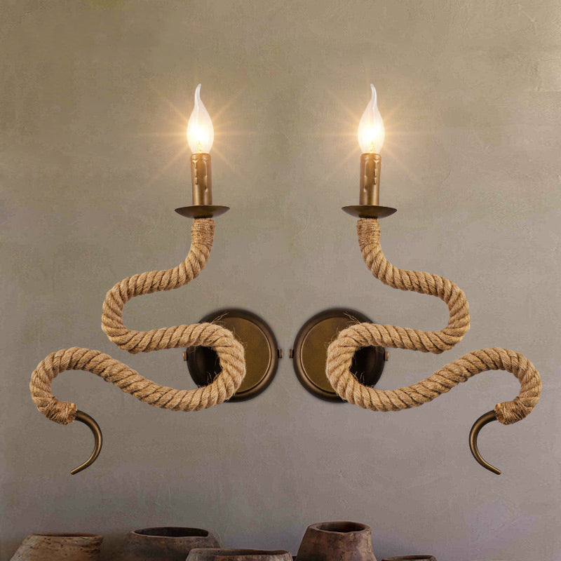 Frendorf | Kandelaar Ropesteen Wandlamp met Gebogen Ontwerp Vintage 1 Licht Slaapkamer Muurbevestigde Lamp in Brons