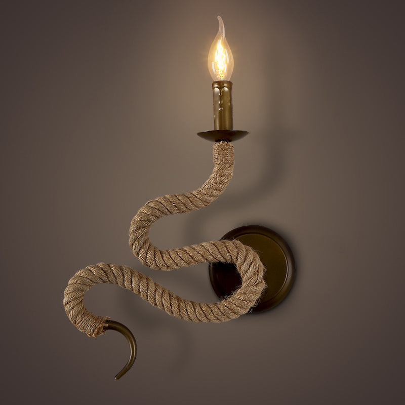 Frendorf | Kandelaar Ropesteen Wandlamp met Gebogen Ontwerp Vintage 1 Licht Slaapkamer Muurbevestigde Lamp in Brons