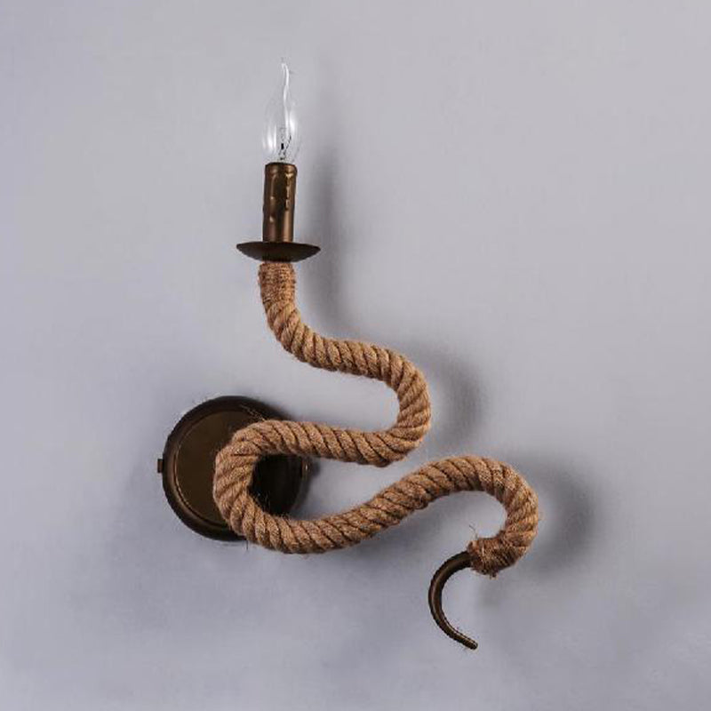 Frendorf | Kandelaar Ropesteen Wandlamp met Gebogen Ontwerp Vintage 1 Licht Slaapkamer Muurbevestigde Lamp in Brons