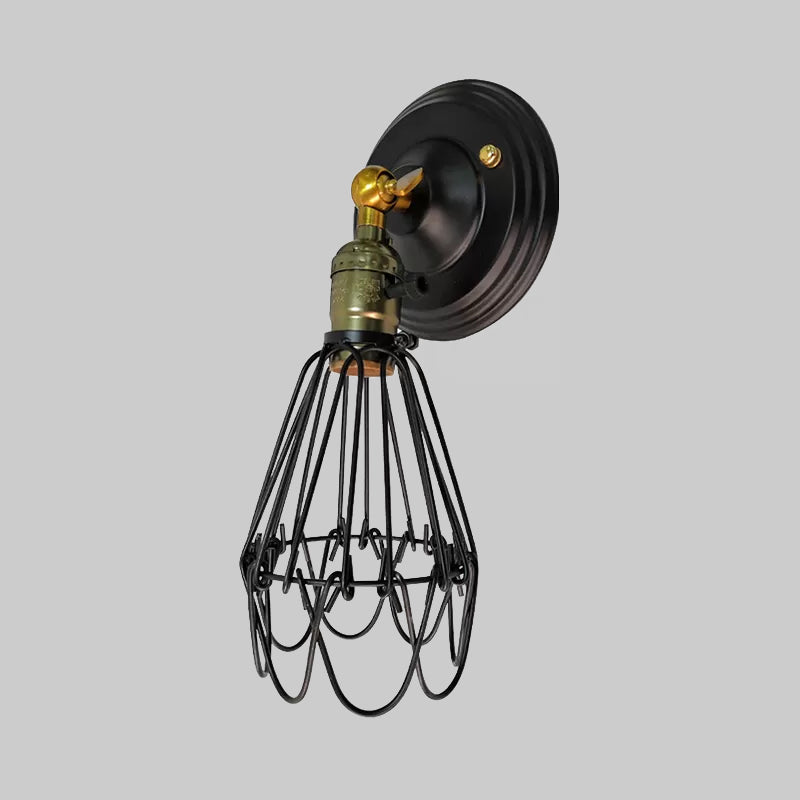 Frendorf | Gegoten ijzeren draadbescherming wandverlichting boerderij stijl 1 bol restaurant draaibare scone lamp in zwart/bronze