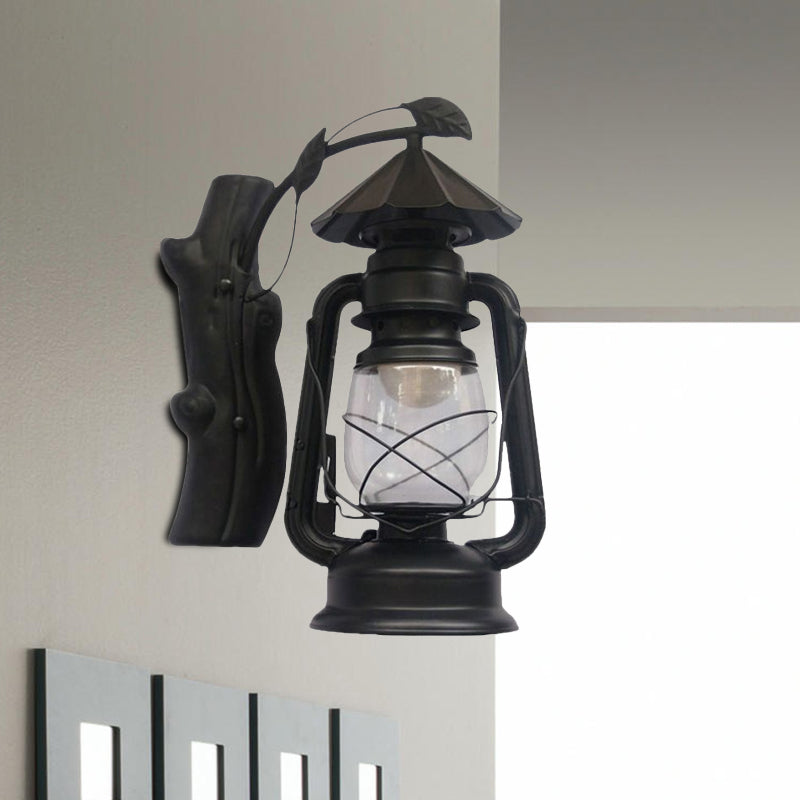 Frendorf | Schwarz/Bronze/Kupfer Kerosene Wandbeleuchtung Küstliches Klarglas 1 Licht Außen Wandleuchten Leuchte