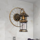 Frendorf | Zwarte/Bronzen Lantaarn Wandlamp Vintage Industrieel Metaal 1 Verlichting Restaurant Wandlamp met Wieldecoratie