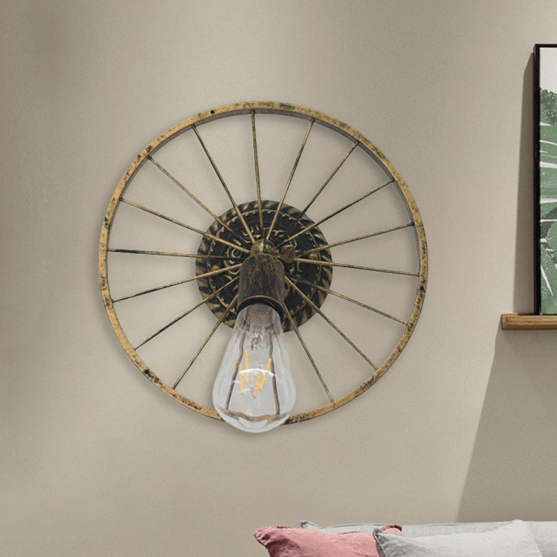 Frendorf | Schwarz/Bronze Rad Design Wand Sconce Lampe mit Offener Glühbirne Bauernhaus Stil Metall 1 Licht Restaurant Sconce Licht