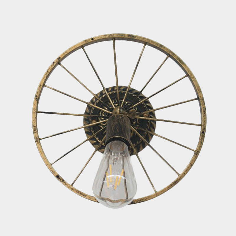 Frendorf | Schwarz/Bronze Rad Design Wand Sconce Lampe mit Offener Glühbirne Bauernhaus Stil Metall 1 Licht Restaurant Sconce Licht