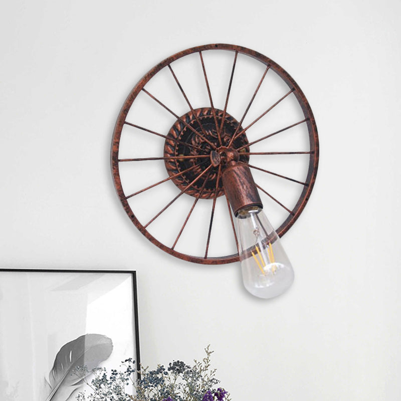 Frendorf | Schwarz/Bronze Rad Design Wand Sconce Lampe mit Offener Glühbirne Bauernhaus Stil Metall 1 Licht Restaurant Sconce Licht