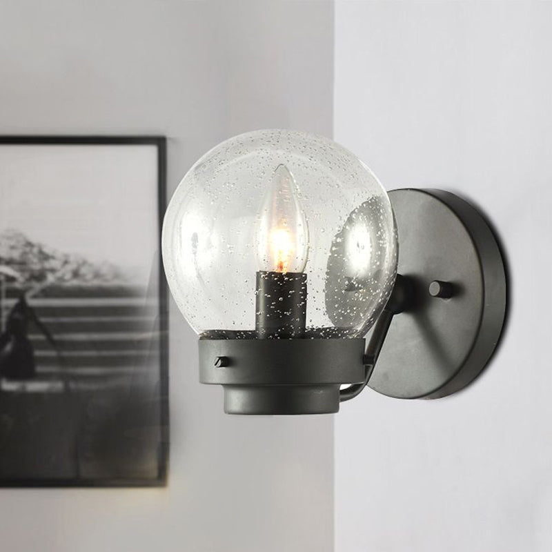 Frendorf | Gezaaid Glas Zwarte Wandlamp Globe Shade 1-Licht Industriële Wandlamp Fixture voor Slaapkamer