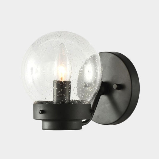 Frendorf | Gezaaid Glas Zwarte Wandlamp Globe Shade 1-Licht Industriële Wandlamp Fixture voor Slaapkamer