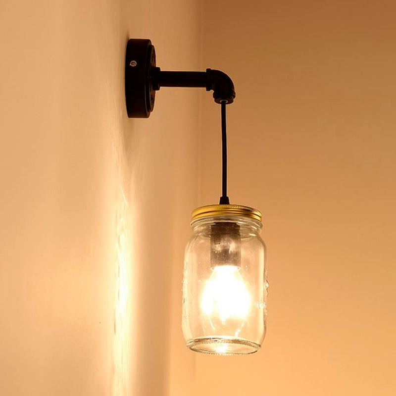 Frendorf | Klar Glas Schwarze Wandlampe Beleuchtung Jar Shade 1-Licht Industrie Licht Fixture für Flur