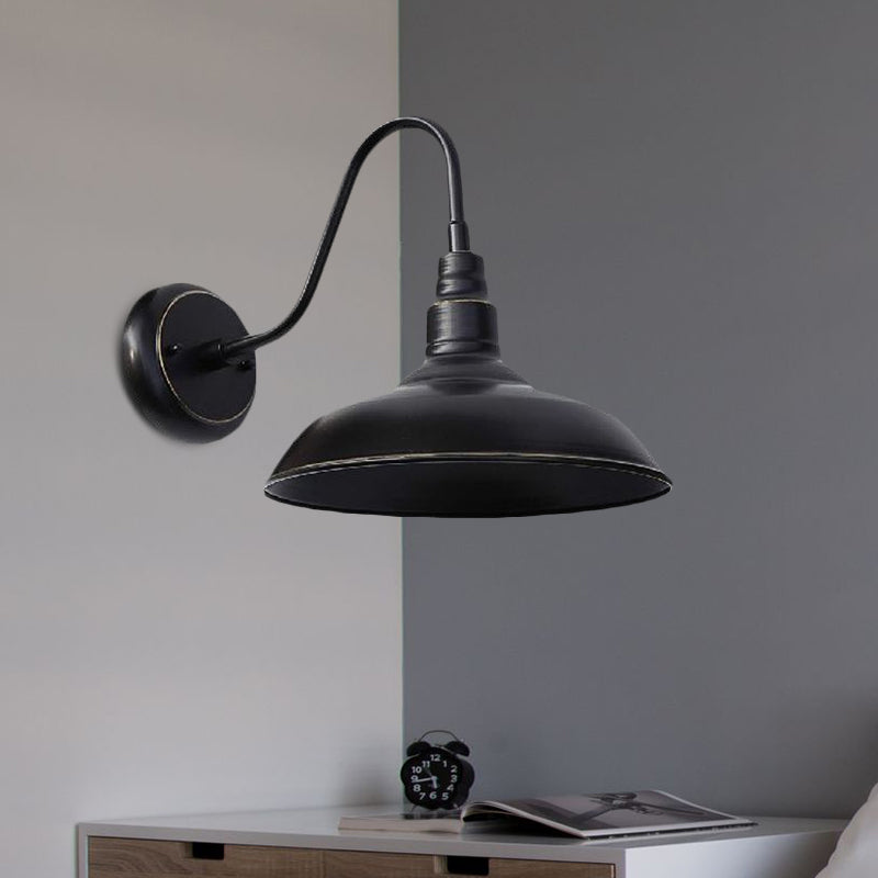 Frendorf | Farmhouse Stil Scheunen Wand Leuchten Lampe 1 Kopf Metall Wandbeleuchtung mit Gänsehaarn Arm in Schwarz für Außenbereich