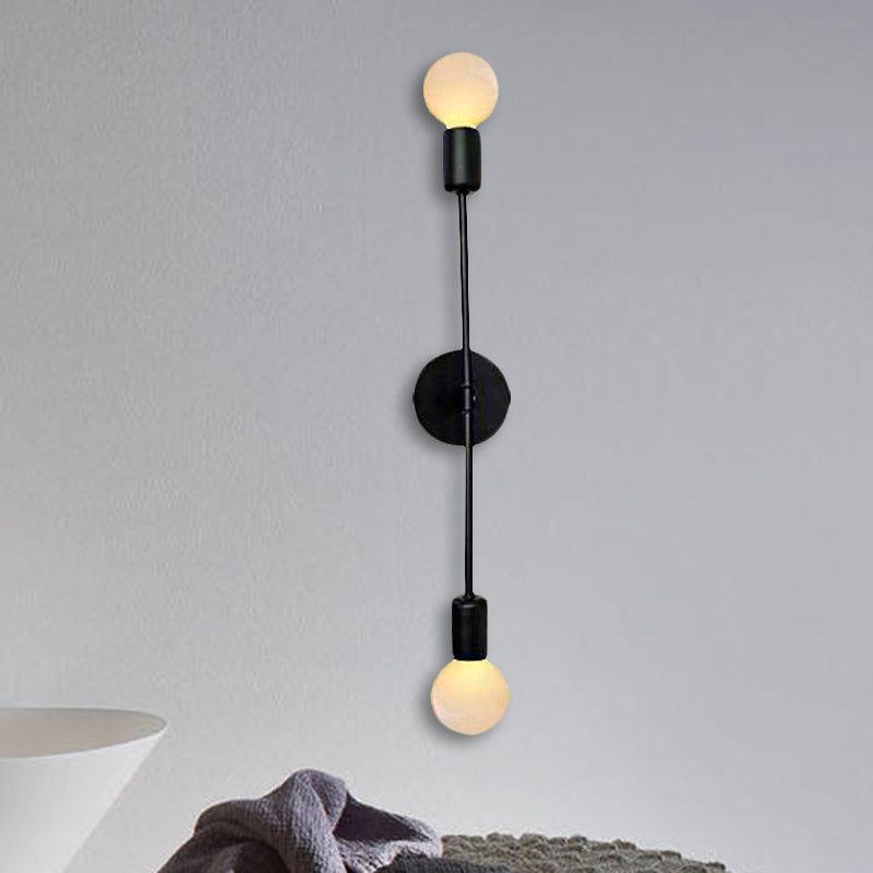 Frendorf | Lineare Metall-Wandlampe mit offenem Glühbirnen-Loft-Stil 2 Lichter Balkon-Wandlampe in Schwarz