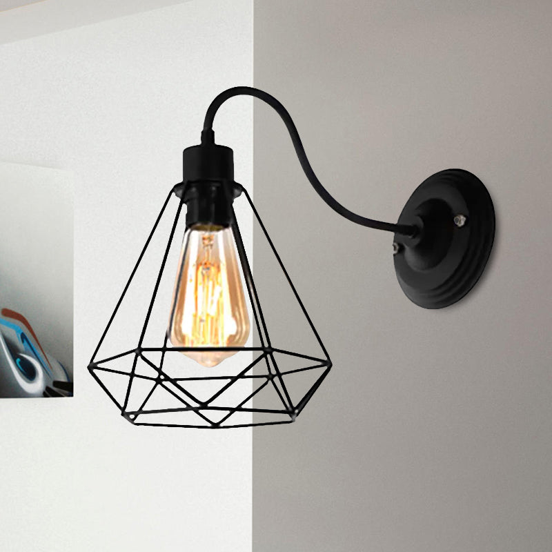 Frendorf | Schwarz 1 Licht Wandleuchte Retro Stil Metall Diamant/Stern Wandlampe mit Käfigschirm für Kaffeehaus