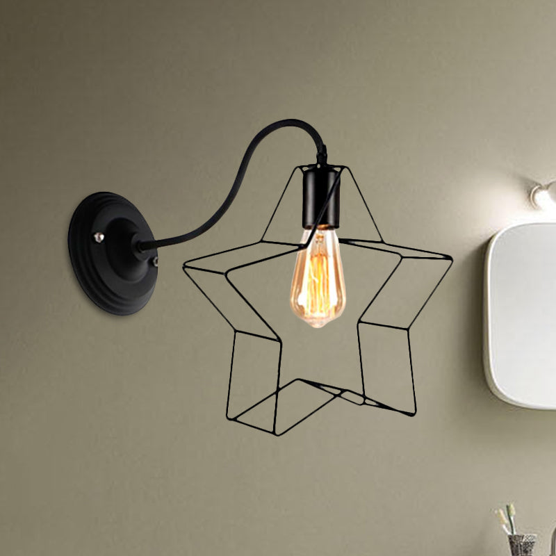 Frendorf | Schwarz 1 Licht Wandleuchte Retro Stil Metall Diamant/Stern Wandlampe mit Käfigschirm für Kaffeehaus