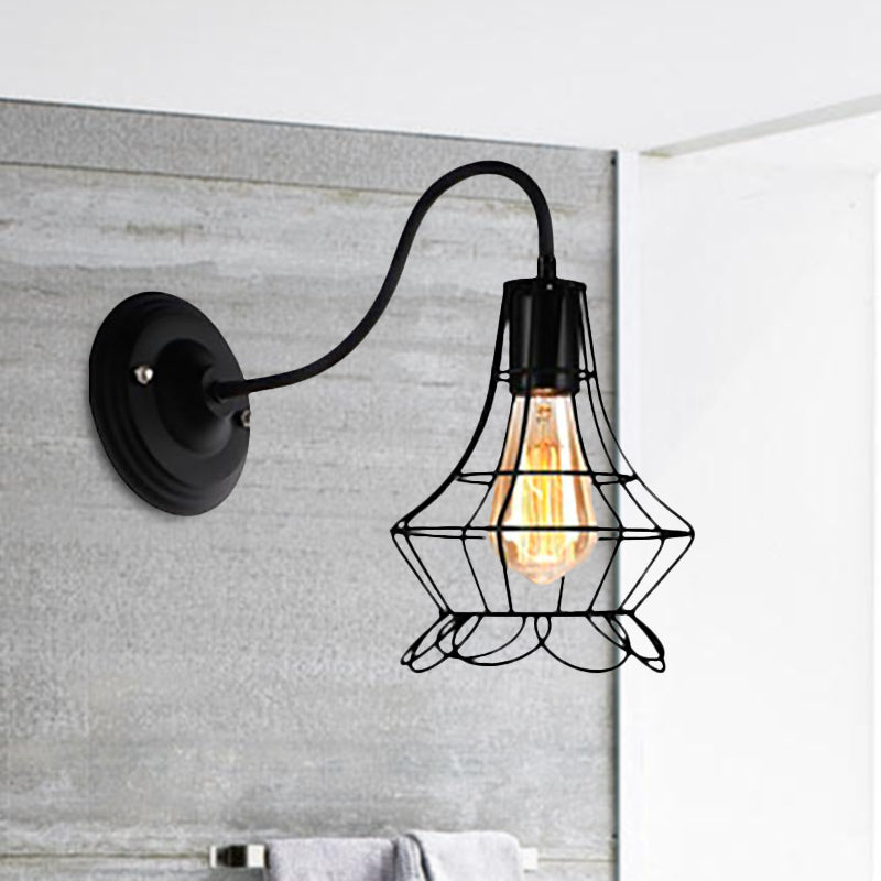 Frendorf | Schwarz 1 Licht Wandleuchte Retro Stil Metall Diamant/Stern Wandlampe mit Käfigschirm für Kaffeehaus