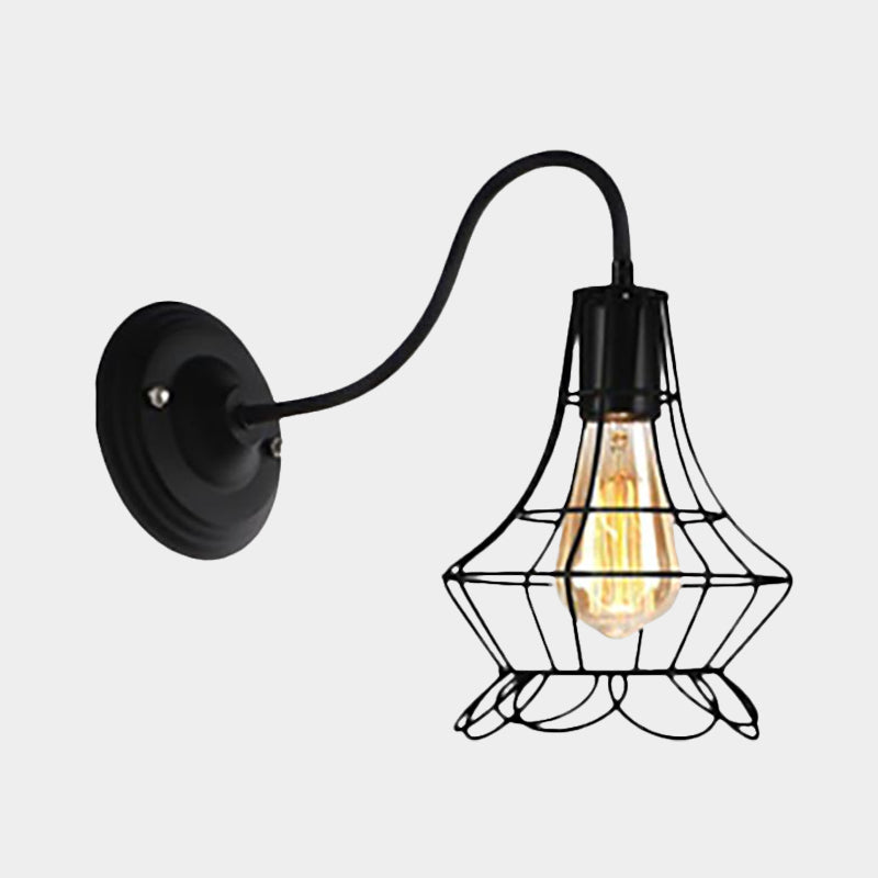 Frendorf | Schwarz 1 Licht Wandleuchte Retro Stil Metall Diamant/Stern Wandlampe mit Käfigschirm für Kaffeehaus