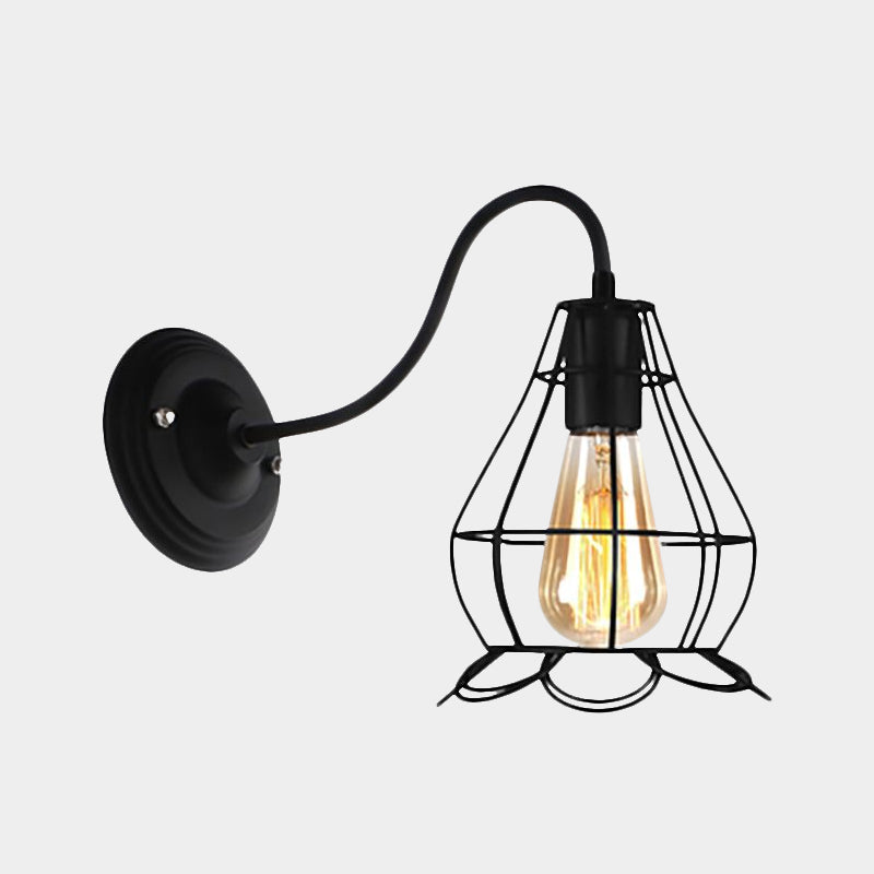 Frendorf | Schwarze 1 Kopf Wandlampe Vintage Industrial Metall Flasche/Rechteckige Wandleuchte Wandlampe mit Drahtgestell für Café