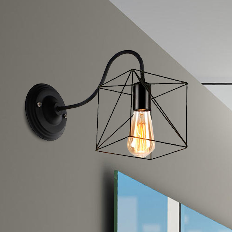 Frendorf | Schwarze 1 Kopf Wandlampe Vintage Industrial Metall Flasche/Rechteckige Wandleuchte Wandlampe mit Drahtgestell für Café