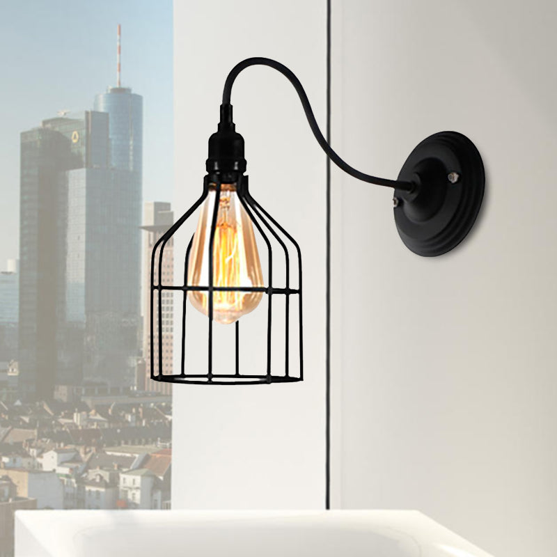 Frendorf | Schwarze 1 Kopf Wandlampe Vintage Industrial Metall Flasche/Rechteckige Wandleuchte Wandlampe mit Drahtgestell für Café