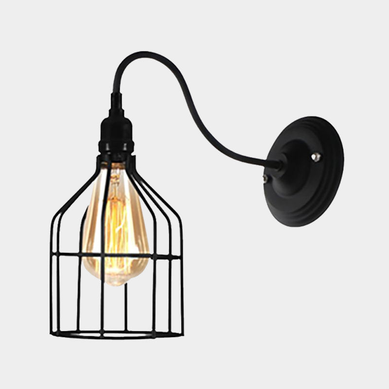 Frendorf | Schwarze 1 Kopf Wandlampe Vintage Industrial Metall Flasche/Rechteckige Wandleuchte Wandlampe mit Drahtgestell für Café