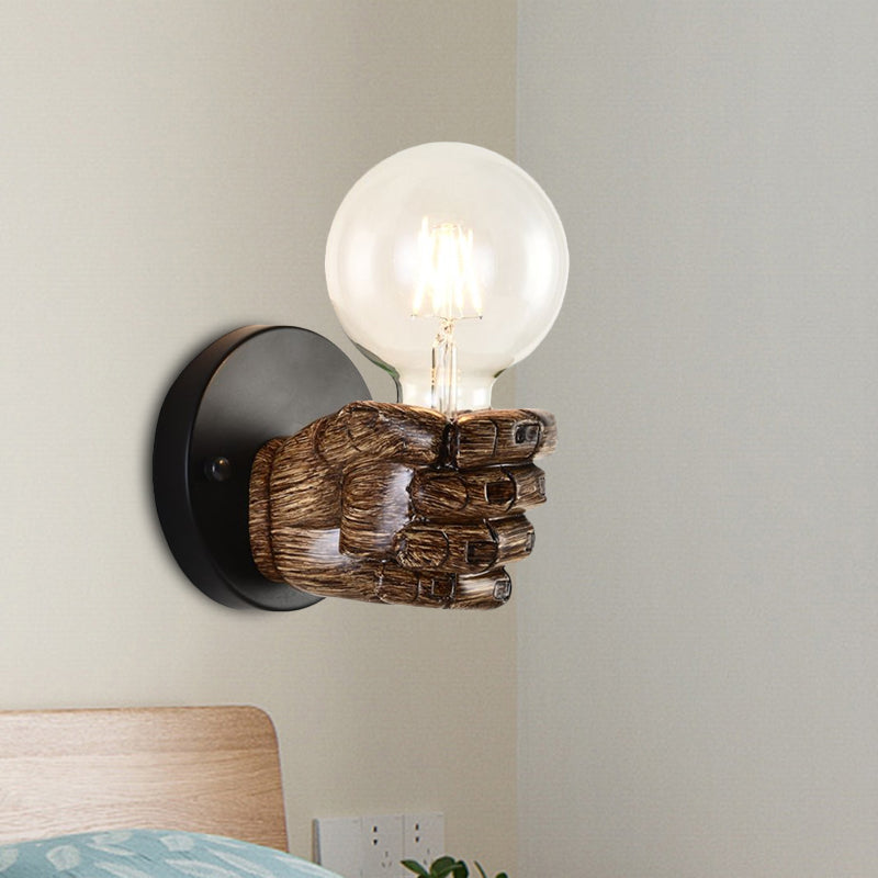 Frendorf | Braune Hand-Wandlampe Einzellicht Retro Holz Wandlampe mit Globe-Glühbirne für Flur