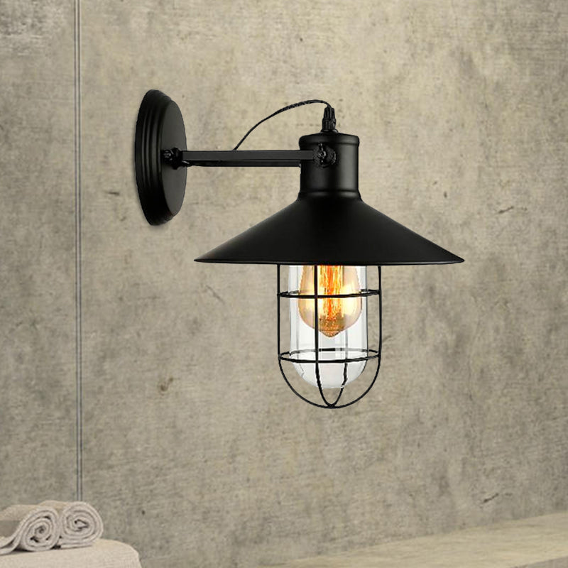 Frendorf | 1 Lichtkegel Wandlamp Industrieel Zwart Helder Glas Wandlamp voor Keuken met Kooi en Stekkerkabel