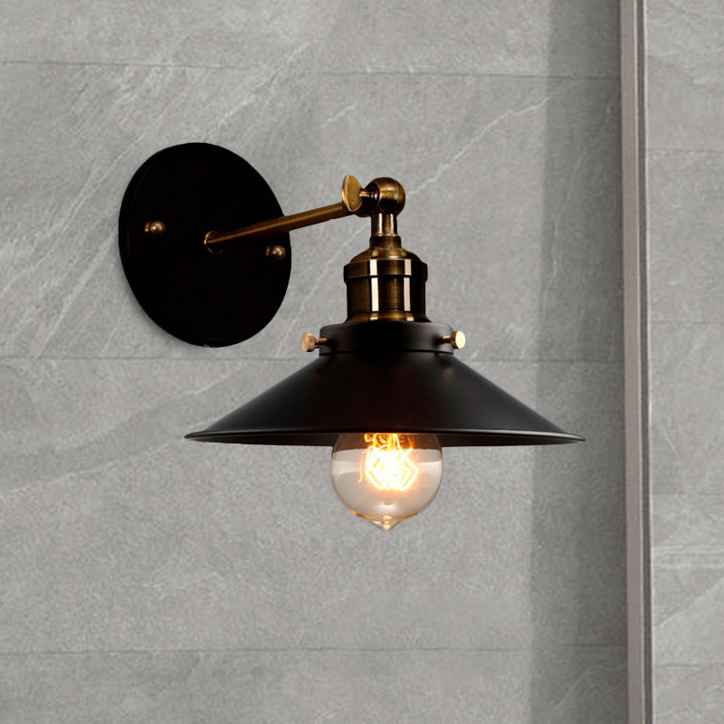 Frendorf | Schwarze Kegel-Wandleuchte Retro-Stil Metall 1 Glühbirne Esszimmer winkelverstellbare Wandleuchte mit Stecker-Kabel